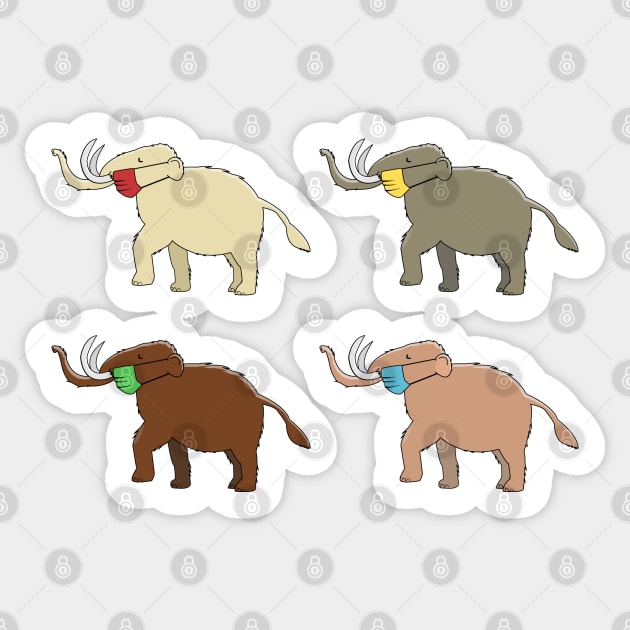 Herd Immunity Maskodons - Funny Cartoon Woolly Mammoths wearing masks Sticker by MorvernDesigns